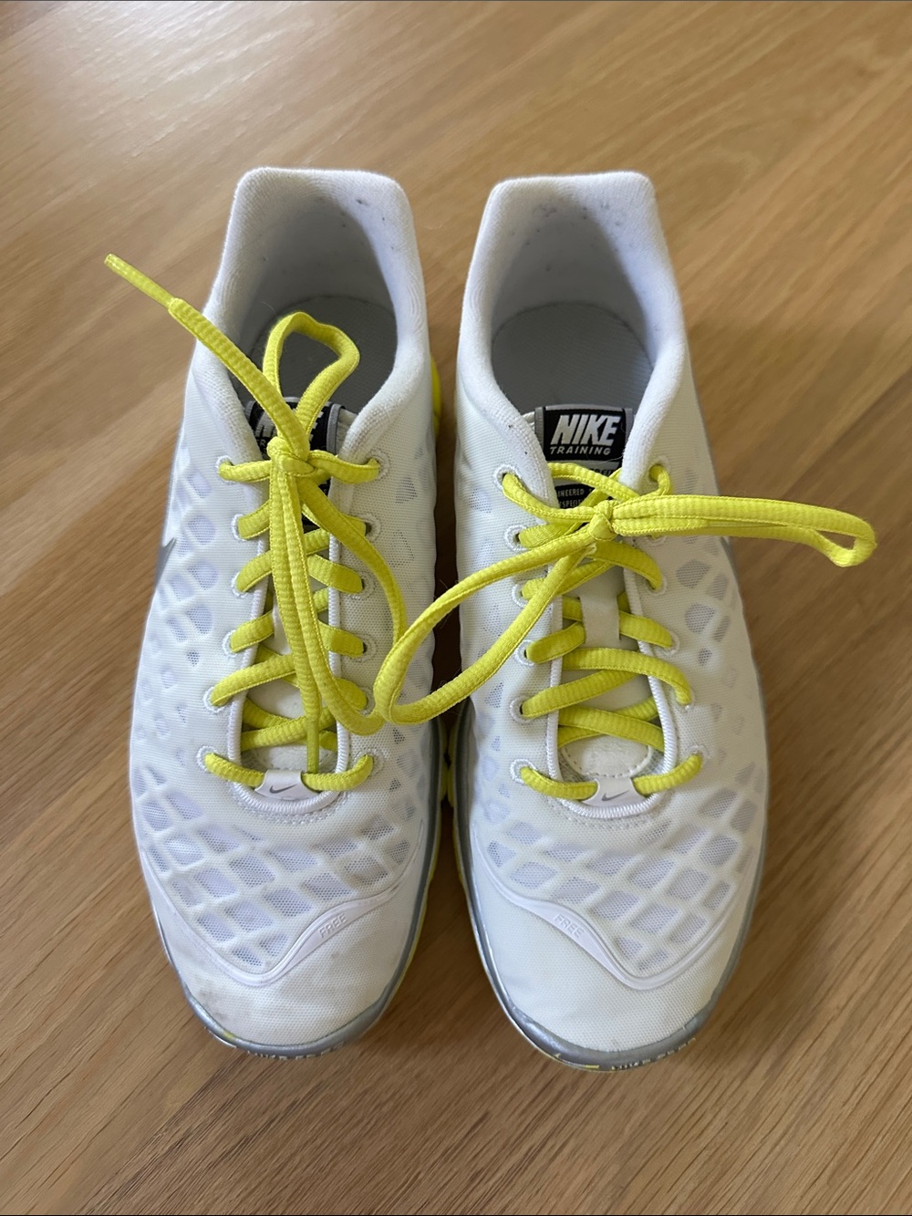 Nike White Sneakers with Neon Yellow Laces